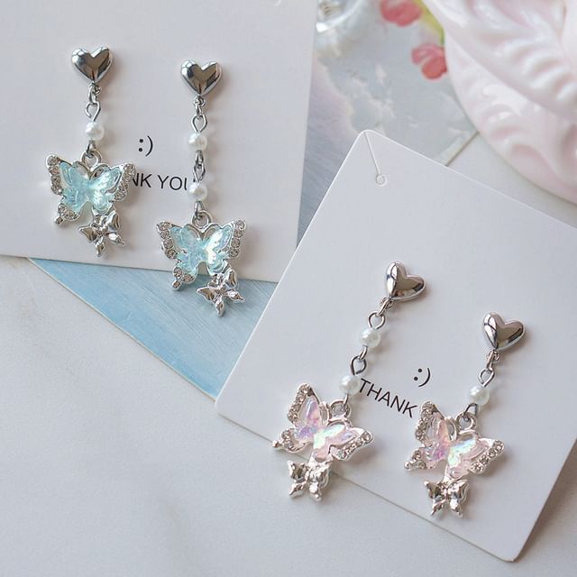 Rhinestone / Butterfly Clip Earring On Drop