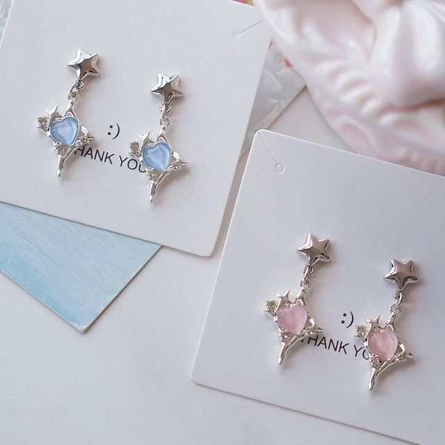 Rhinestone Heart / Star Drop Clip On Earring