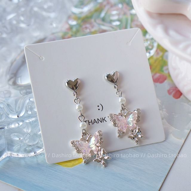 Rhinestone / Butterfly Clip Earring On Drop