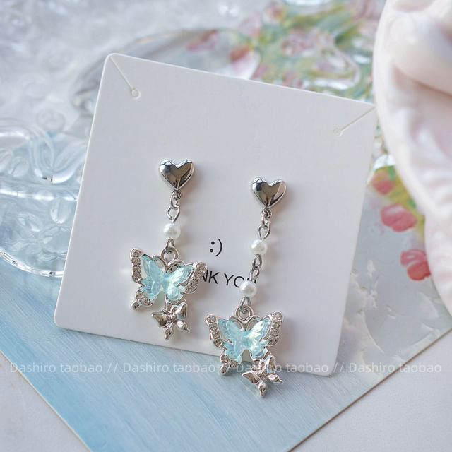 Rhinestone / Butterfly Clip Earring On Drop