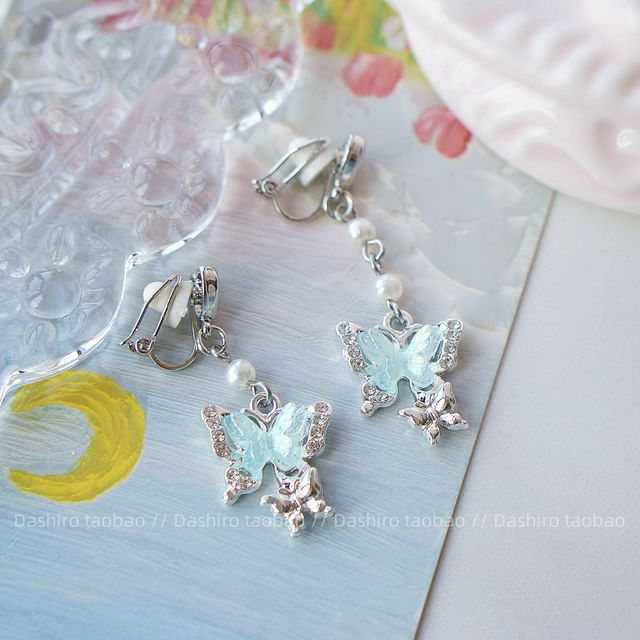 Rhinestone / Butterfly Clip Earring On Drop