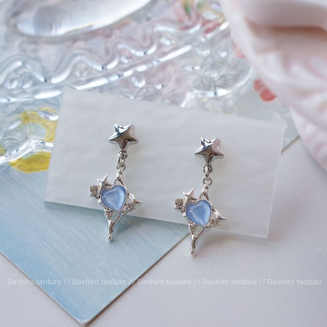 Rhinestone Heart / Star Drop Clip On Earring