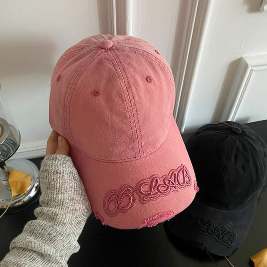 Lettering Embroidered Cap Baseball Distressed