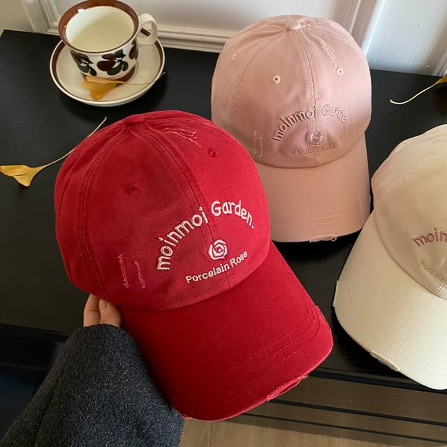 Lettering Cap Distressed Embroidered Baseball