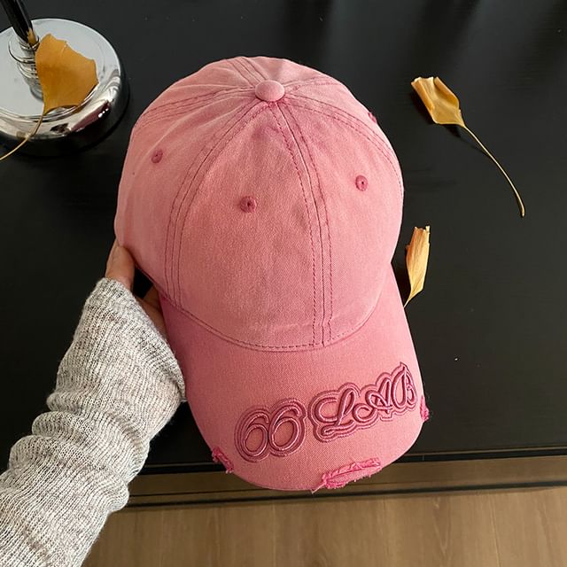 Lettering Embroidered Cap Baseball Distressed