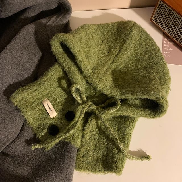 Knit Plain Balaclava Buttoned