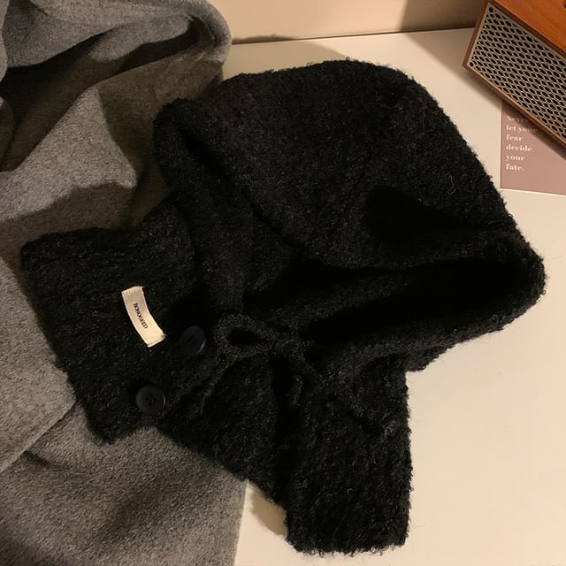 Knit Plain Balaclava Buttoned