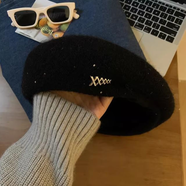 Rhinestone Accent Beret Knit