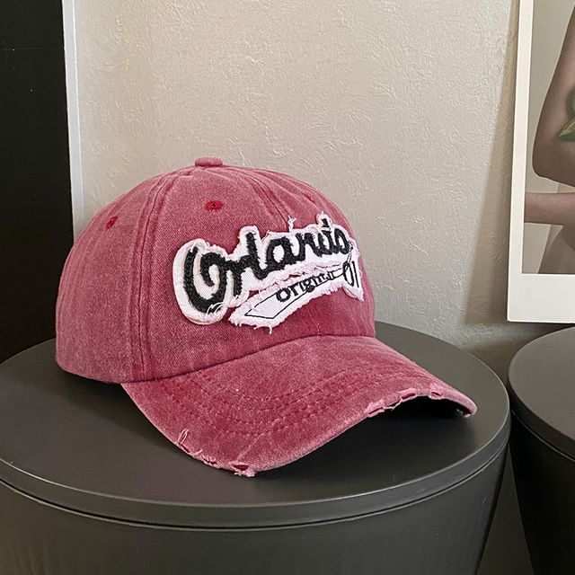 Lettering Cap Embroidered Distressed Baseball