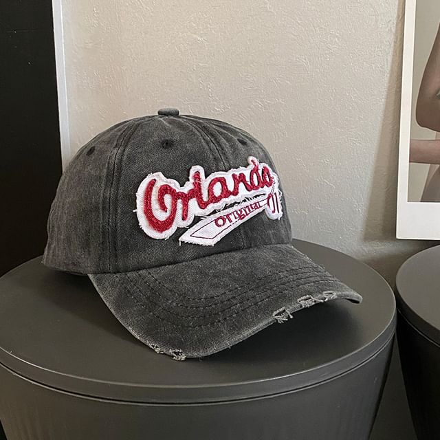 Lettering Cap Embroidered Distressed Baseball