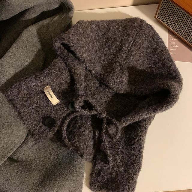 Plain Balaclava Buttoned Knit
