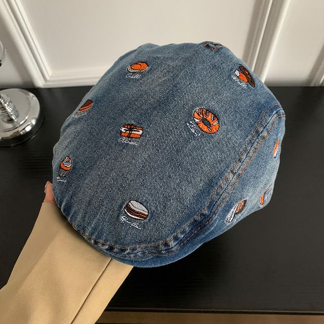 Embroidered Cap Food Denim Flat