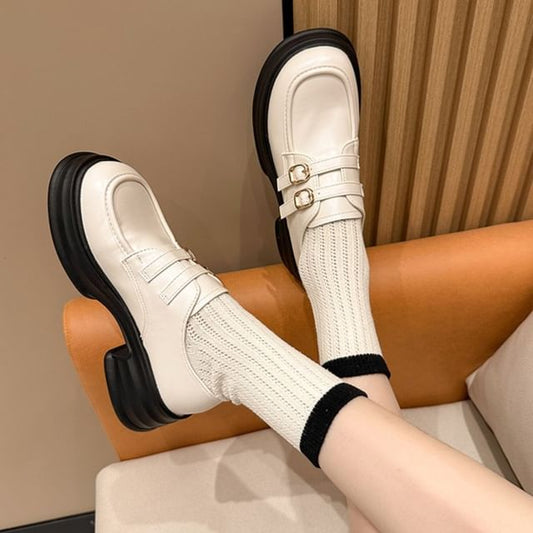 Buckled Faux Leather Loafers Platform