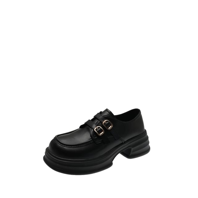 Buckled Faux Leather Loafers Platform