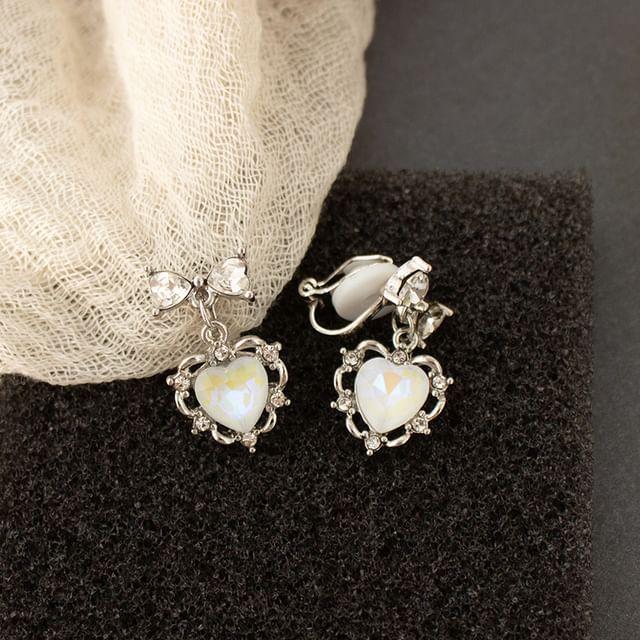 Drop Earring Heart Rhinestone