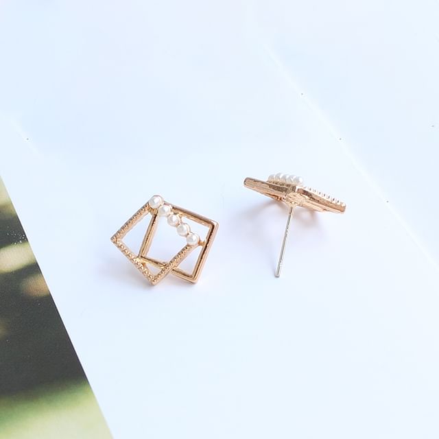 Earring Pearl Stud Faux Square