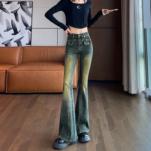 (Various Jeans Washed Flared Designs) High Rise