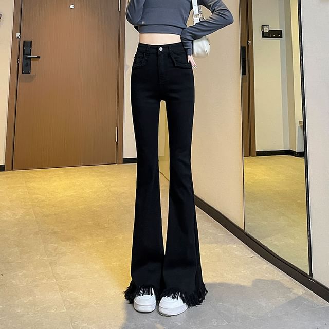 High (Various Hem Pants Designs) Waist Fringed Flared