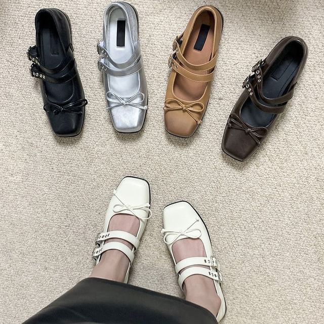 Square Toe Mary Shoes Jane Bow