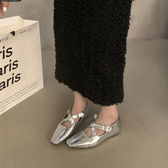 Wedge Square Mary Jane Cross Criss Toe Pumps Hidden