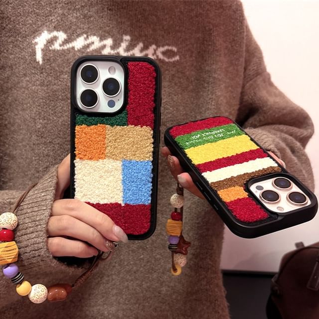 Color Block Chenille Phone Case Set / Strap