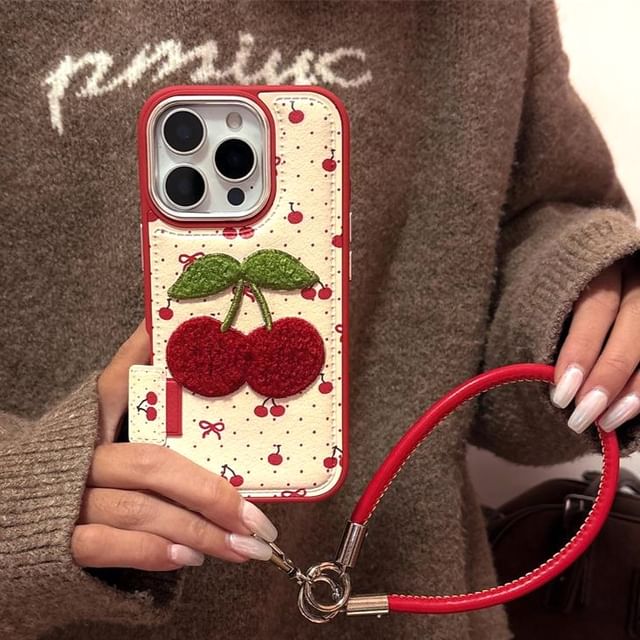 Case Cherry Strap Phone Set / Embroidered