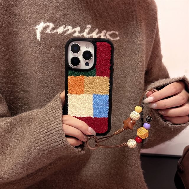 Color Block Chenille Phone Case Set / Strap