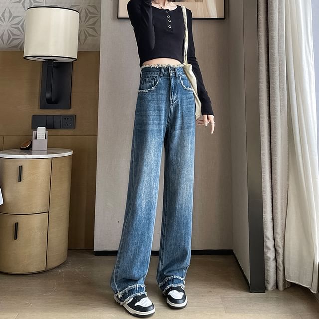 Fit (Various Jeans Designs) High Washed Frayed Waist Loose