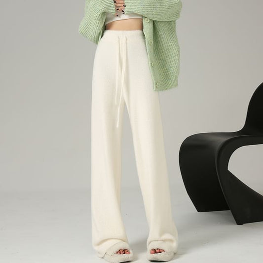 Wide Plain High Pants Knit Leg Waist