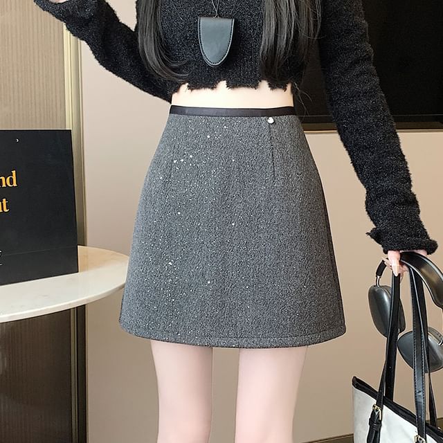 Rise Skirt Mini A-Line Sequin High