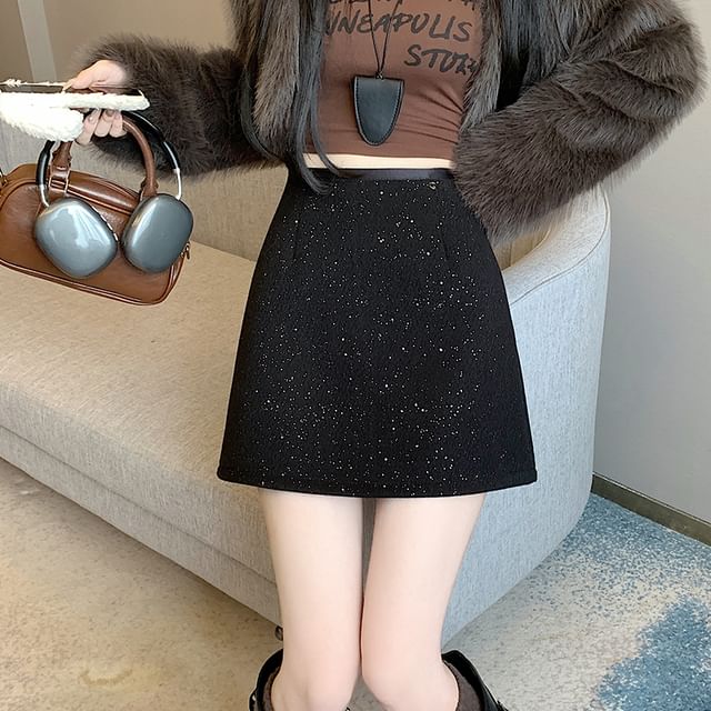 Rise Skirt Mini A-Line Sequin High