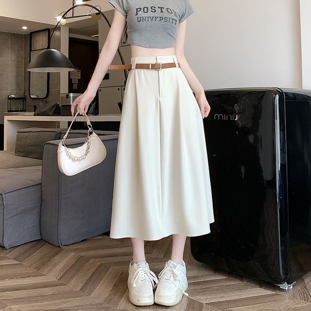 A-Line + Skirt Set: Midi High Rise Plain Belt