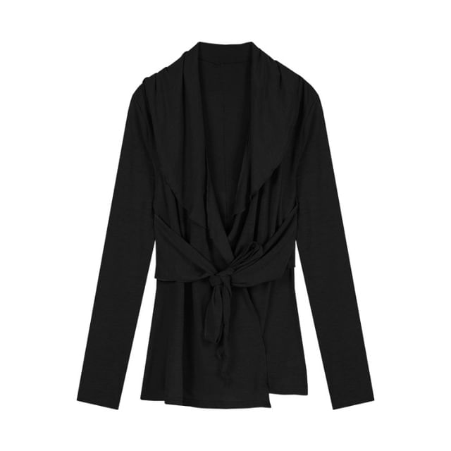 Shawl Tie Cardigan Plain Waist Collar