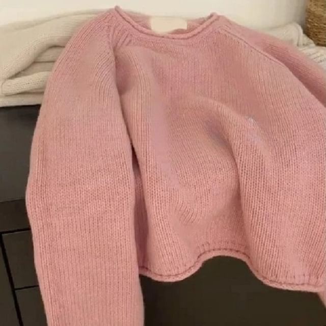 Neck Plain Crew Sweater