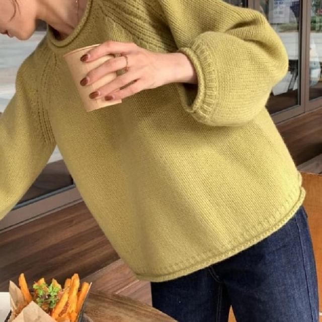 Neck Plain Crew Sweater