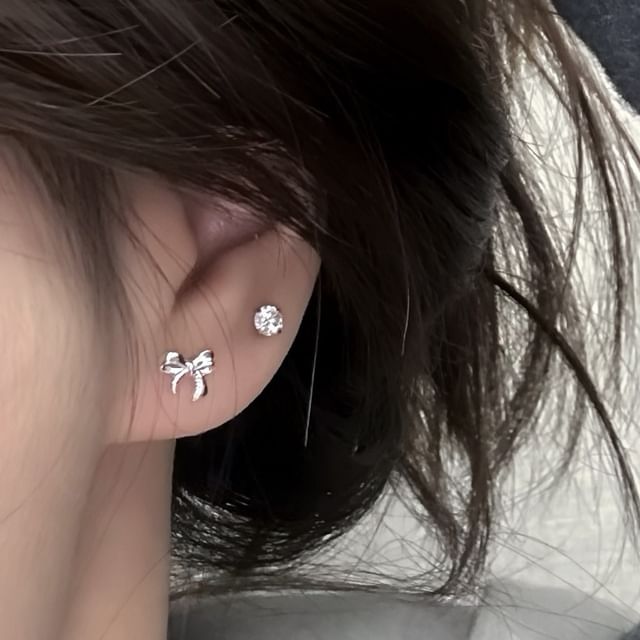 Stud Silver Earring Sterling 925 Bowknot