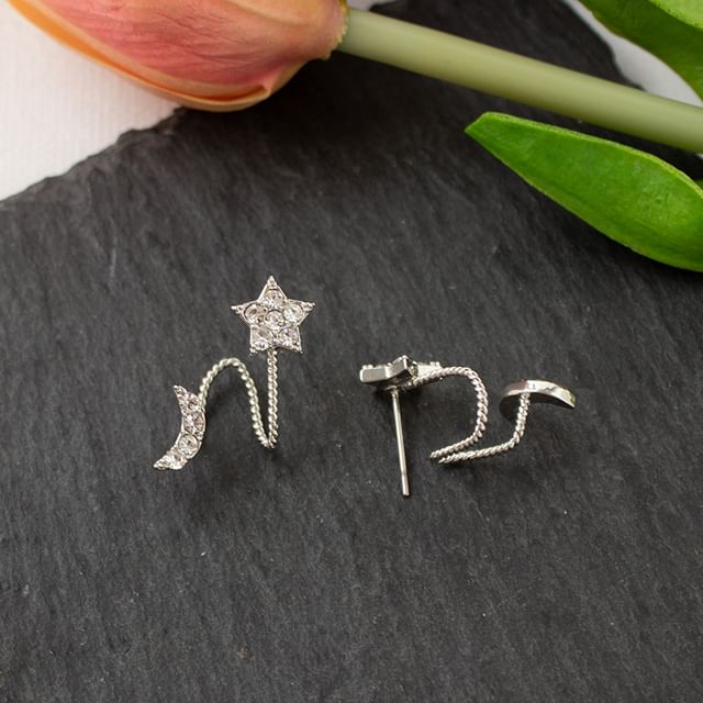 Earring Climber Clip Star Crescent Rhinestone / On