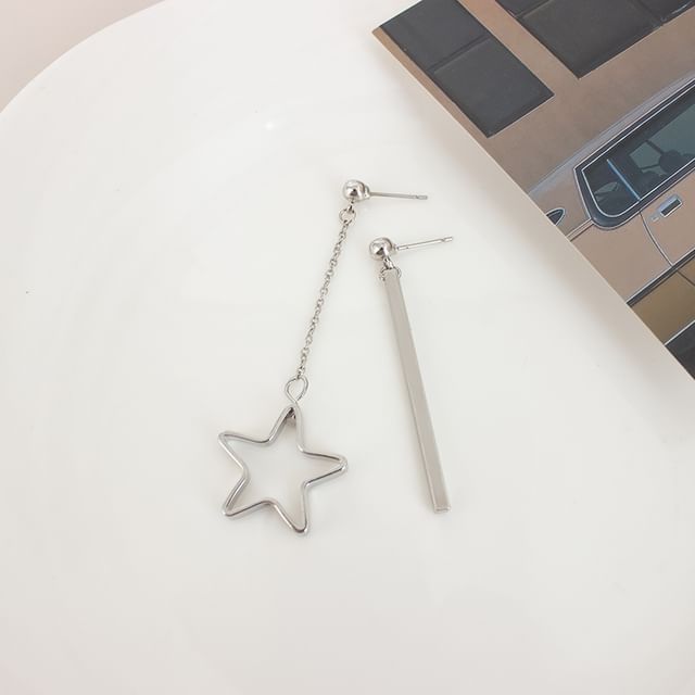 Asymmetrical / Clip On Drop Earring Star