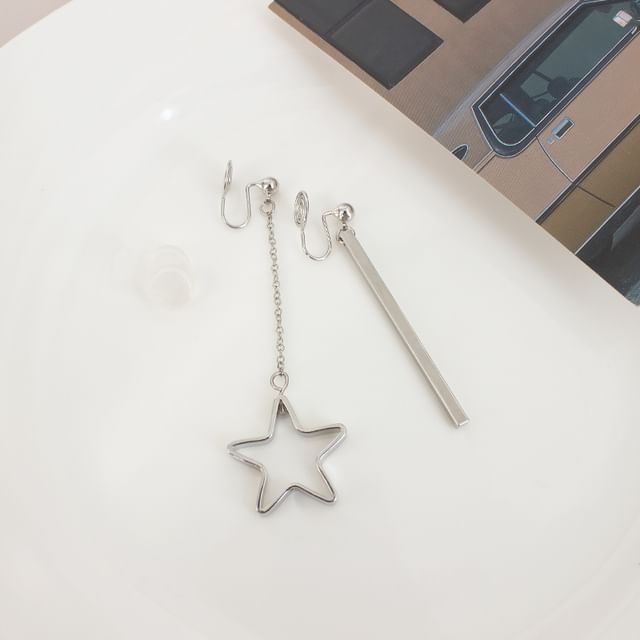 Asymmetrical / Clip On Drop Earring Star