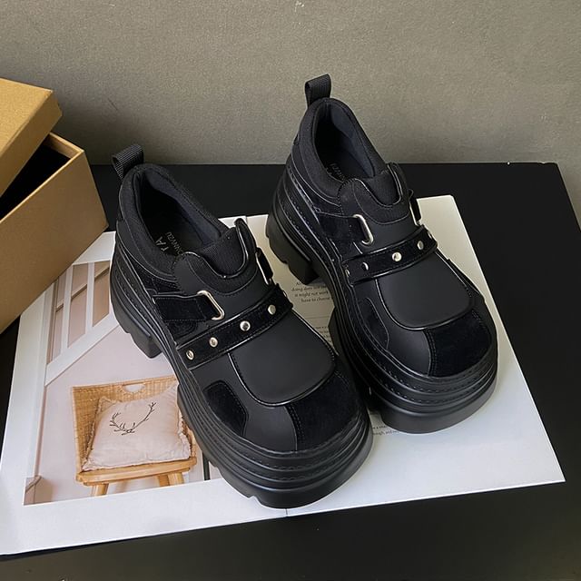 Platform Strap Adhesive Faux Leather Shoes
