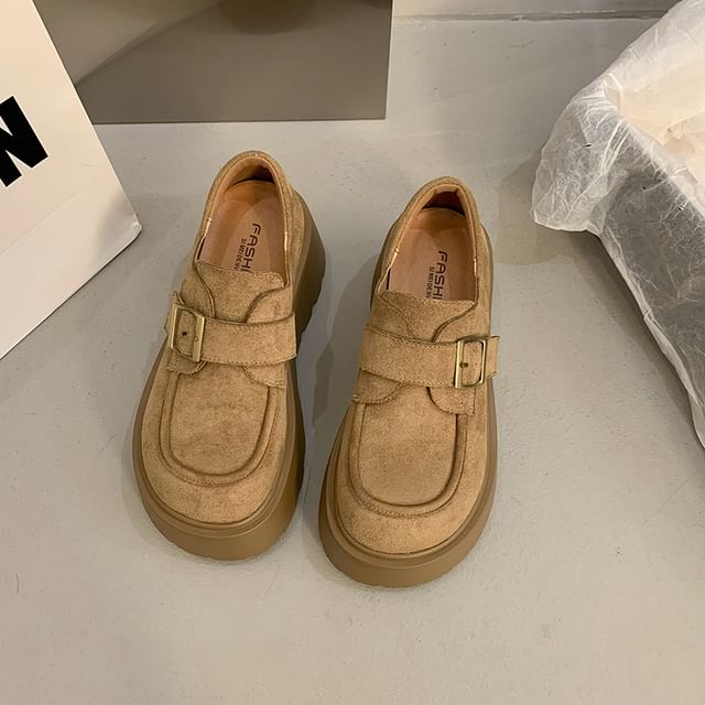 Shoes Plain Faux Buckled Platform Suede