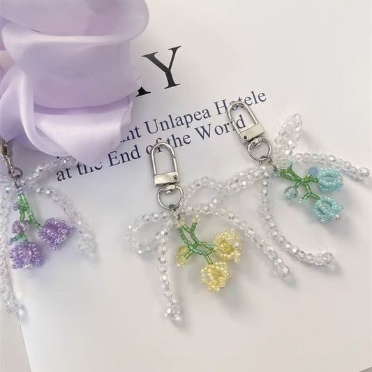 Flower Beaded Bow Phone Charm