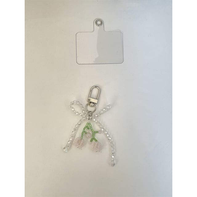 Flower Beaded Bow Phone Charm