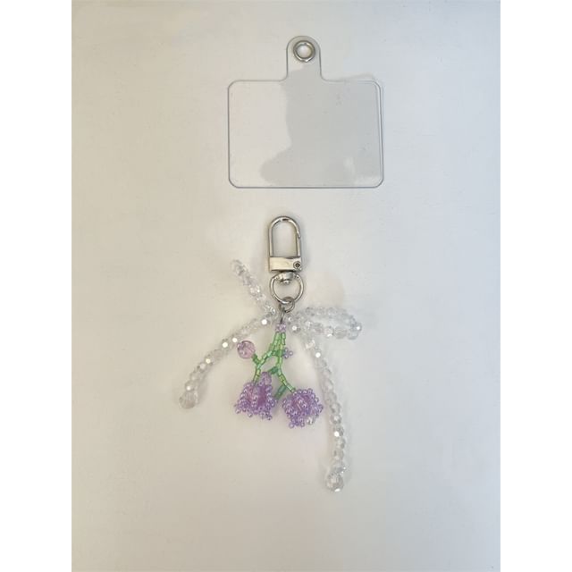 Flower Beaded Bow Phone Charm