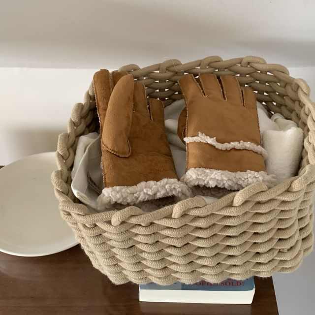 Fluffy Gloves Plain Faux Trim Suede