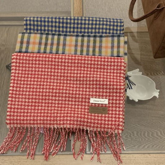 Fringed Trim Plaid Applique Scarf