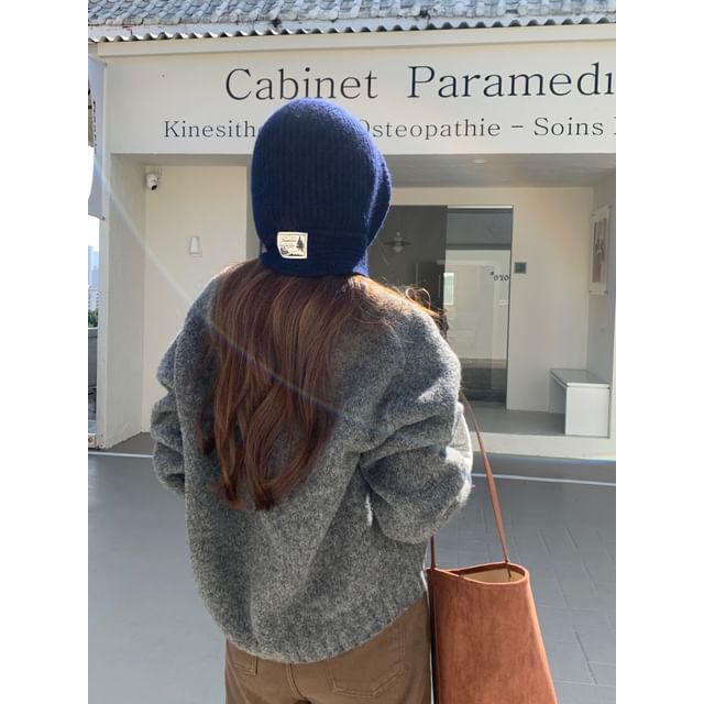 Lace-Up Knit Plain Applique Balaclava Ribbed