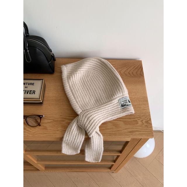 Lace-Up Knit Plain Applique Balaclava Ribbed