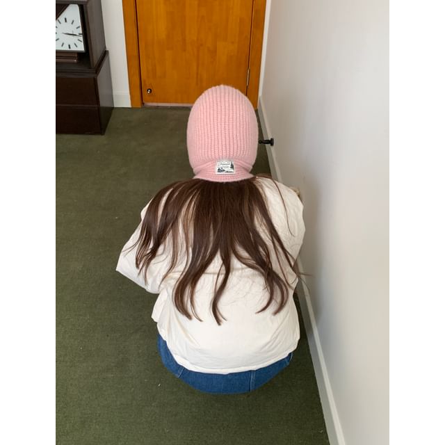 Lace-Up Knit Plain Applique Balaclava Ribbed