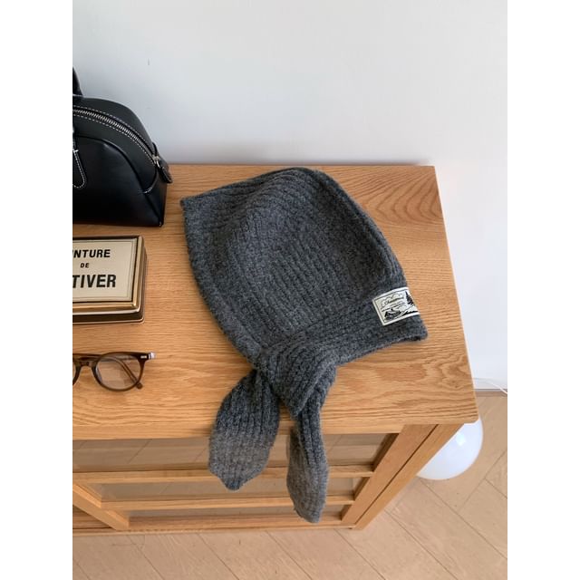 Lace-Up Knit Plain Applique Balaclava Ribbed